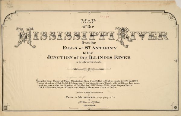 The title page of the map book titled "Map of the Mississippi River from the Falls of St. Anthony to the Junction of the Illinois River."