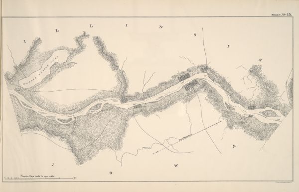 A map of a portion of the Mississippi River from Marais D'Osier Lake (left) to Watertown.