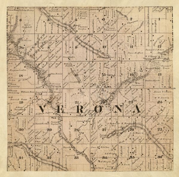 A map of the Verona Township, which is a section of a larger Dane County map.