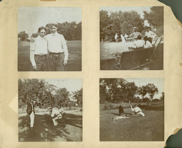 Page from scrapbook of four images of the Dousman family.