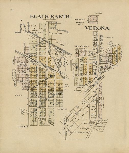 A map of the village of Black Earth and Verona.