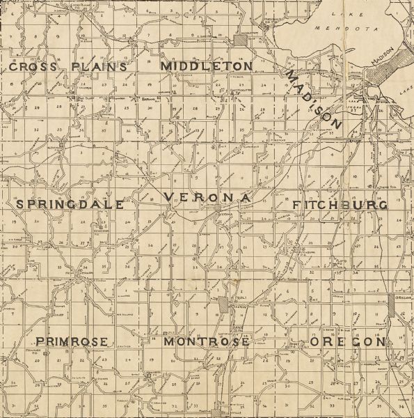 A map of Verona, which is a detail from a map of Dane County, Wisconsin.