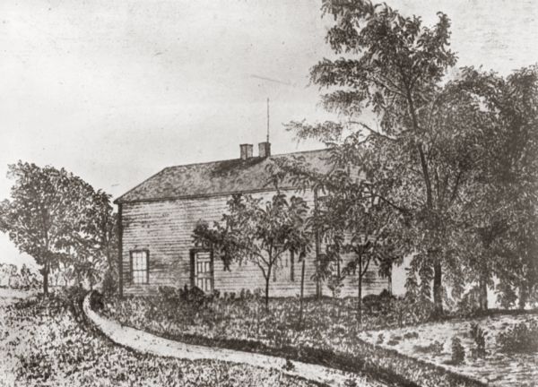 Illustration of John Muir's first Wisconsin home at Fountain Lake.