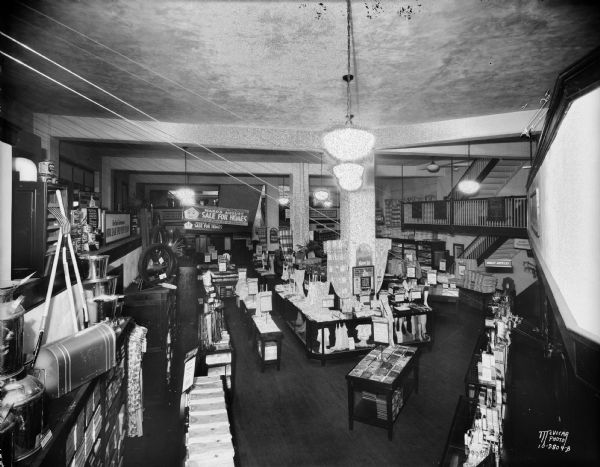 Elevated view of Montgomery Ward Co., first floor from the front, general merchandise, 102 N. Hamilton Street.