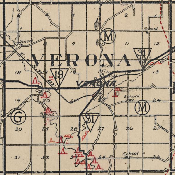 Map of Verona in Dane County from the Charles Brown Atlas.