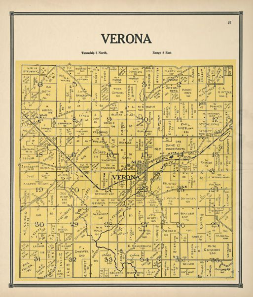 A map of Verona in Dane County.