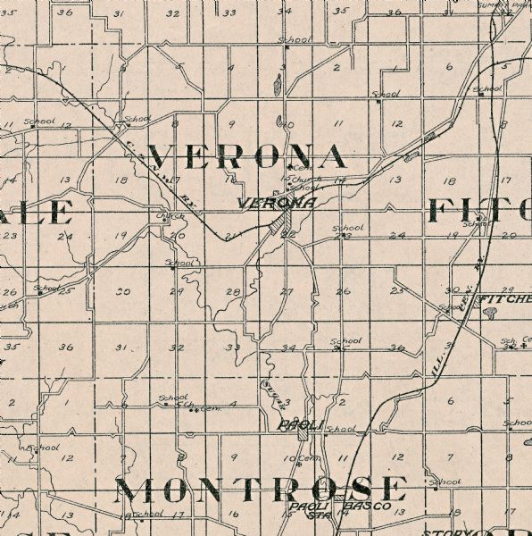 A map of the town of Verona in Dane County.