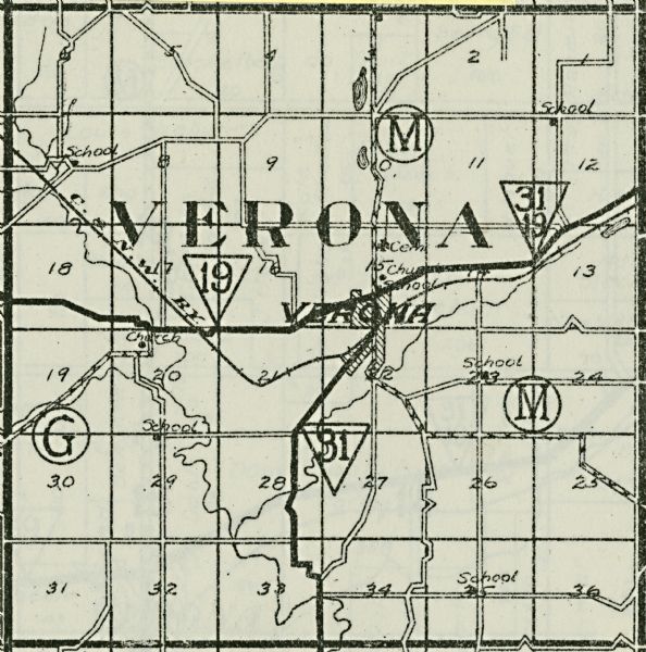 Detail of a map of Dane county showing only Verona.