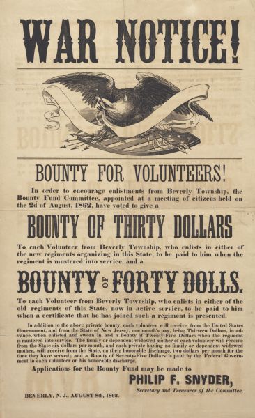 Civil War Union Army recruitment poster.