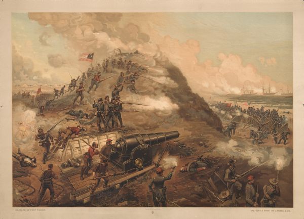 "Capture of Fort Fisher." A color lithograph published by L. Prang & Co., Boston.