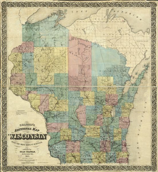 1859 sectional map of the state of Wisconsin.