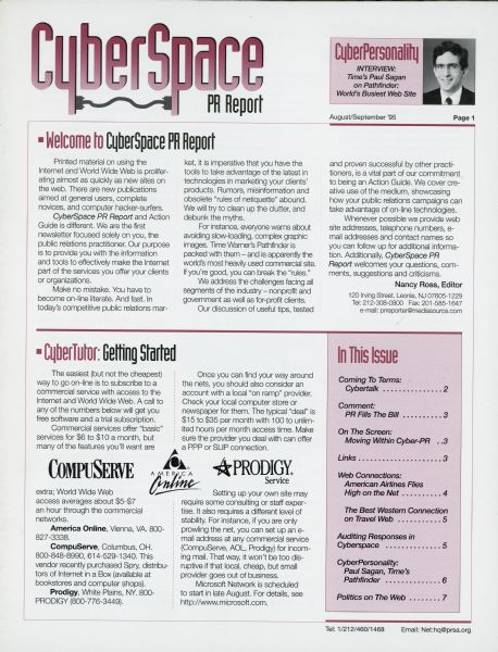 Front cover of the "CyberSpace PR Report" newsletter from August/September.