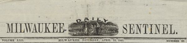 Banner from newspaper from the day after Abraham Lincoln was assassinated.