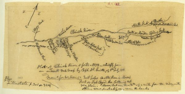 A hand-drawn map showing forts along the Clinch River.