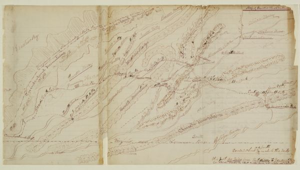 A hand-drawn map of the Clinch and Powell's Valleys, including the Cumberland Mountains, Powell's Mountains and Clinch Mountains.