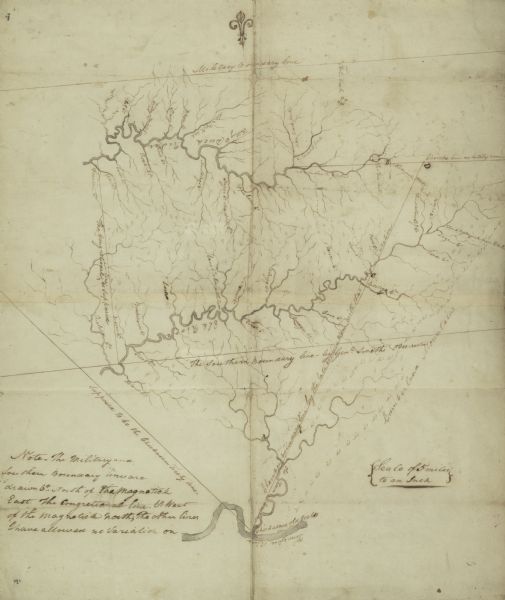 A hand-drawn map of Indian boundary lines in southwest Virginia. It also includes the Duck River and the Elk River.