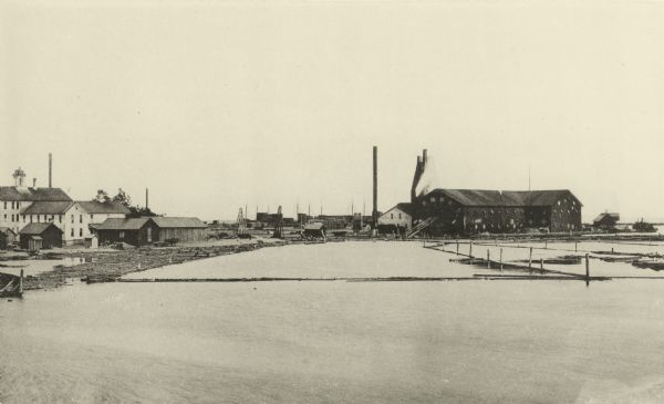 A view at the mouth of the Menominee River showing Ludington Wells and Van Schaick's mills.