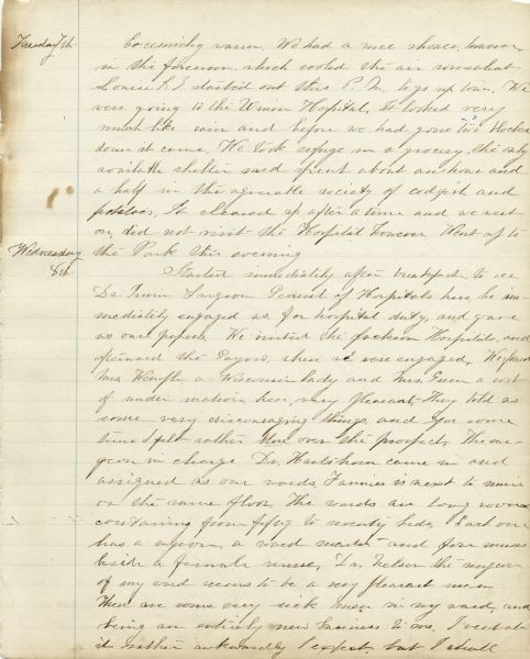 Diary entries for July 7 and 8, 1863 written by Emilie Quiner while caring for Union soldiers in Memphis, Tennessee.