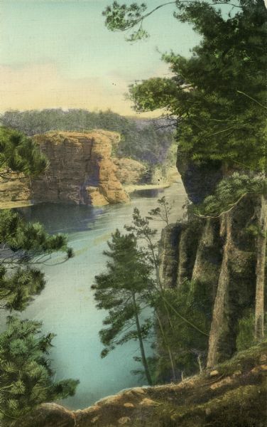 Hand-colored view of High Rock from Romance Cliff published by the Albertype Company, Brooklyn, New York.