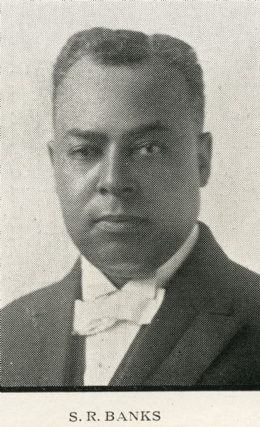 Head and shoulders portrait of Samuel Banks, Wisconsin Executive Messenger and appointed by Governor Phillipp, President of the committee representing Wisconsin at the Semi-Centennial Celebration of Negro Freedom in Chicago, August 22-September 16, 1915.