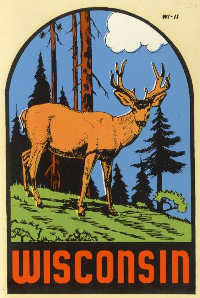 Wisconsin promotional decal featuring a drawing of a deer.