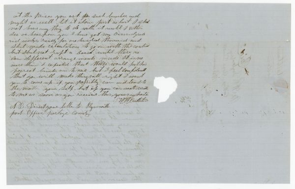 The second page of a letter written to William Robert Taylor when he lived in Cottage Grove.