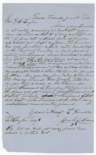 A letter to W.R. Taylor from Hinton.