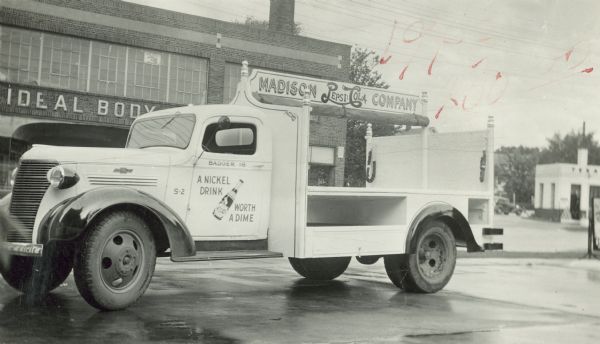 Madison Pepsi Cola Company truck made by the Ideal Body Company in front of the Ideal Body Company shop on Park Street.