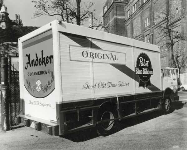 Pabst Blue Ribbon truck with storage box built by the Ideal Body Company.