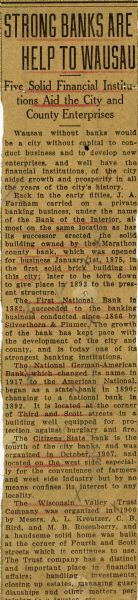 Newspaper clipping of an article about Wausau banks.