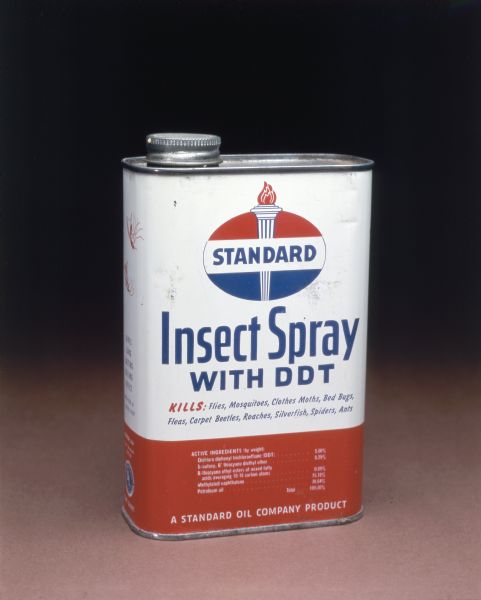 Can of Standard Insect Spray with DDT. The package features the Standard Oil logo.
