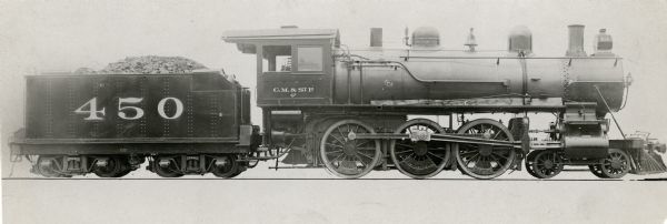 Chicago, Milwaukee, & St. Paul Railway engine no. 450, class G7, which was built by the company's shop in 1904. It was renumbered 250 in January of 1906, 2400 in September of 1912, and scrapped on November 30, 1934.