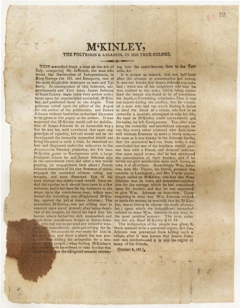 A handbill entitled "McKinley, The Poltroon & Assassin, In His True Colors."