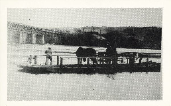 A view of the Brownrich ferry carrying a horse and wagon.