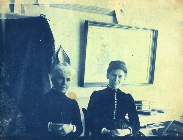 Cyanotype of sisters Ellen Lloyd Jones (left) and Jane Lloyd Jones who founded and ran Hillside Home School. The women are the aunts of architect Frank Lloyd Wright.