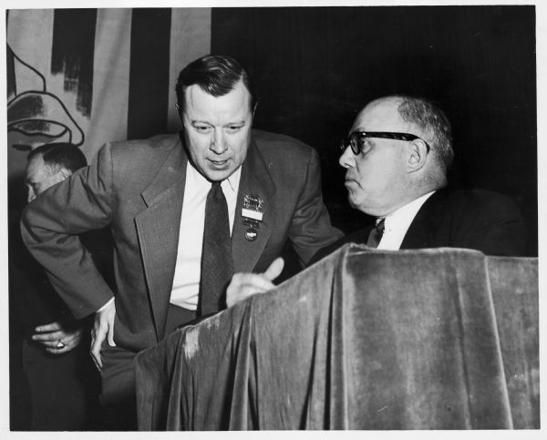 George Meany (on the right in eyeglasses) is pictured with an, unidentified man.