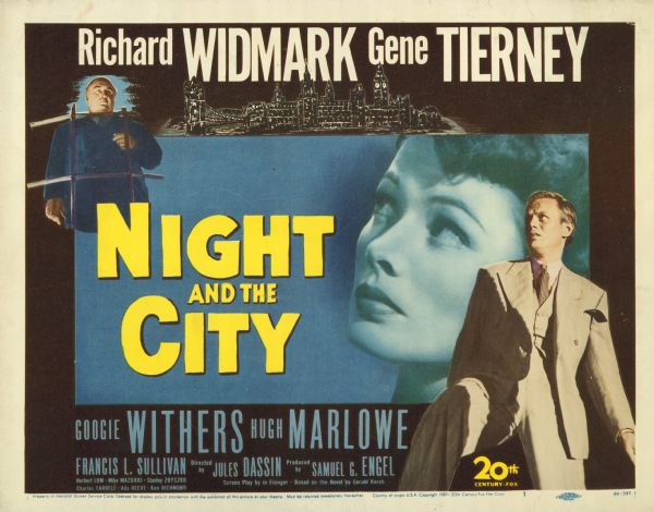 Lobby card advertising the film "Night and the City" by 20th Century-Fox.