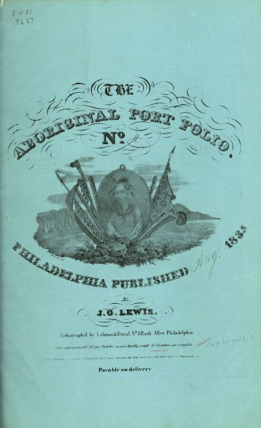 The frontispiece design on blue paper, featuring the likeness of an Indian chief, for "The Aboriginal Port Folio".