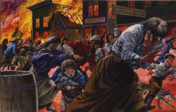 Townspeople fleeing the Great Peshtigo Fire of 1871.