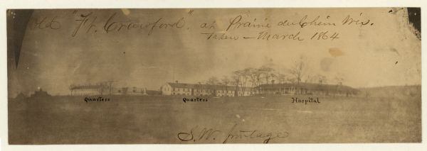 Fort Crawford was decommissioned in 1856, having outlived its usefulness as a frontier post.  During the Civil War, however, it functioned as a military hospital and recruiting depot. This photograph taken in 1864 shows that the stockade had already been removed. After the war the fort's stone buildings were slowly vandalized for new construction in Prairie du Chien.  By the 1920s, only the ruins of the hospital remained. At this point, the DAR and later the State Medical Society stepped forward and launched a restoration project.  Today, the Fort Crawford Hospital is a museum operated by the Prairie du Chien Historical Society.