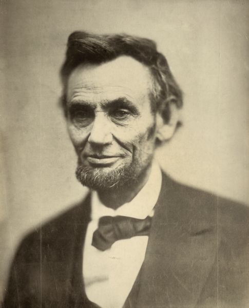 Head and shoulders studio portrait of Abraham Lincoln.