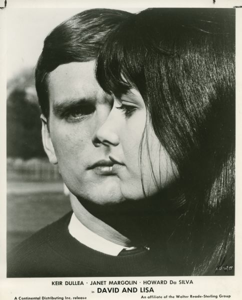 Movie still from the Continental film "David and Lisa," featuring Keir Dullea (playing David Clemens) and Janet Margolin (playing Lisa).
