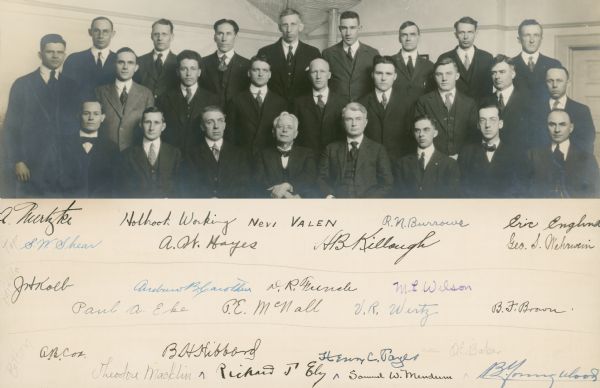 A group portrait of Richard Ely (center front with bow tie and white hair) and his colleagues.