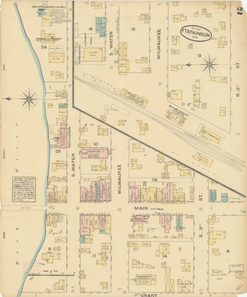Sanborn map of Fort Atkinson including South Water and Milwaukee Streets.