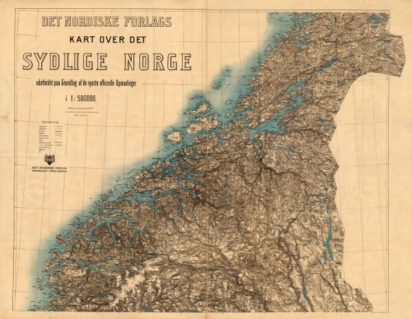 Map of Southern Norway with text in Norwegian. The scale of the map is 1:500000.