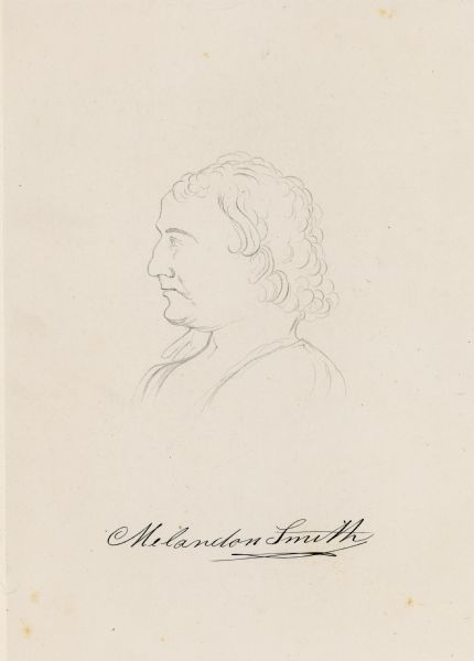 Pencil drawing of Melancton Smith in profile.