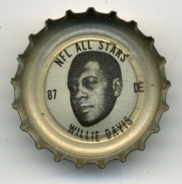 Inside of Coke bottle cap with a head shot of NFL All Star defensive end, #87, Willie Davis.