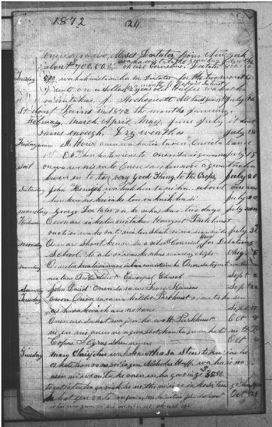 Microfilmed page from John Archiquette's diary partially written in the Oneida language.