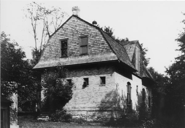 Barn on the property of Lyman Copeland Draper on West Washington Avenue. Books which formed the basis for the State Historical Library collections were kept in this building in 1854-55.