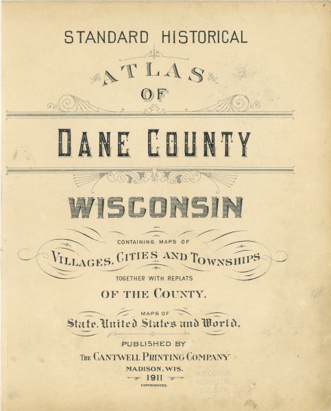 The title page of the "Atlas of Dane County, Wisconsin."